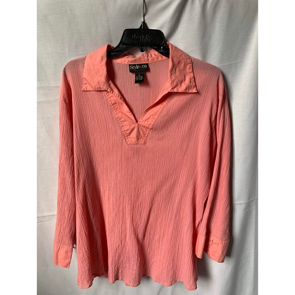 Style & Co Womens Coral Split Neck Blouse Size 18 3/4 Sleeve